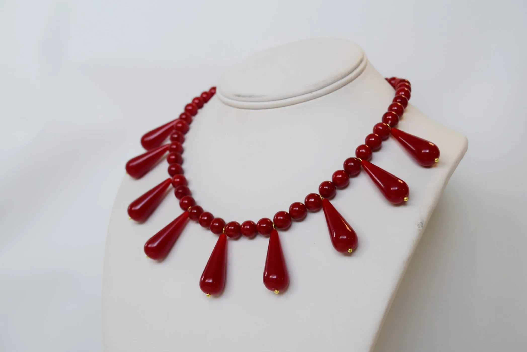 Red Coral Teardrop Fringe Necklace