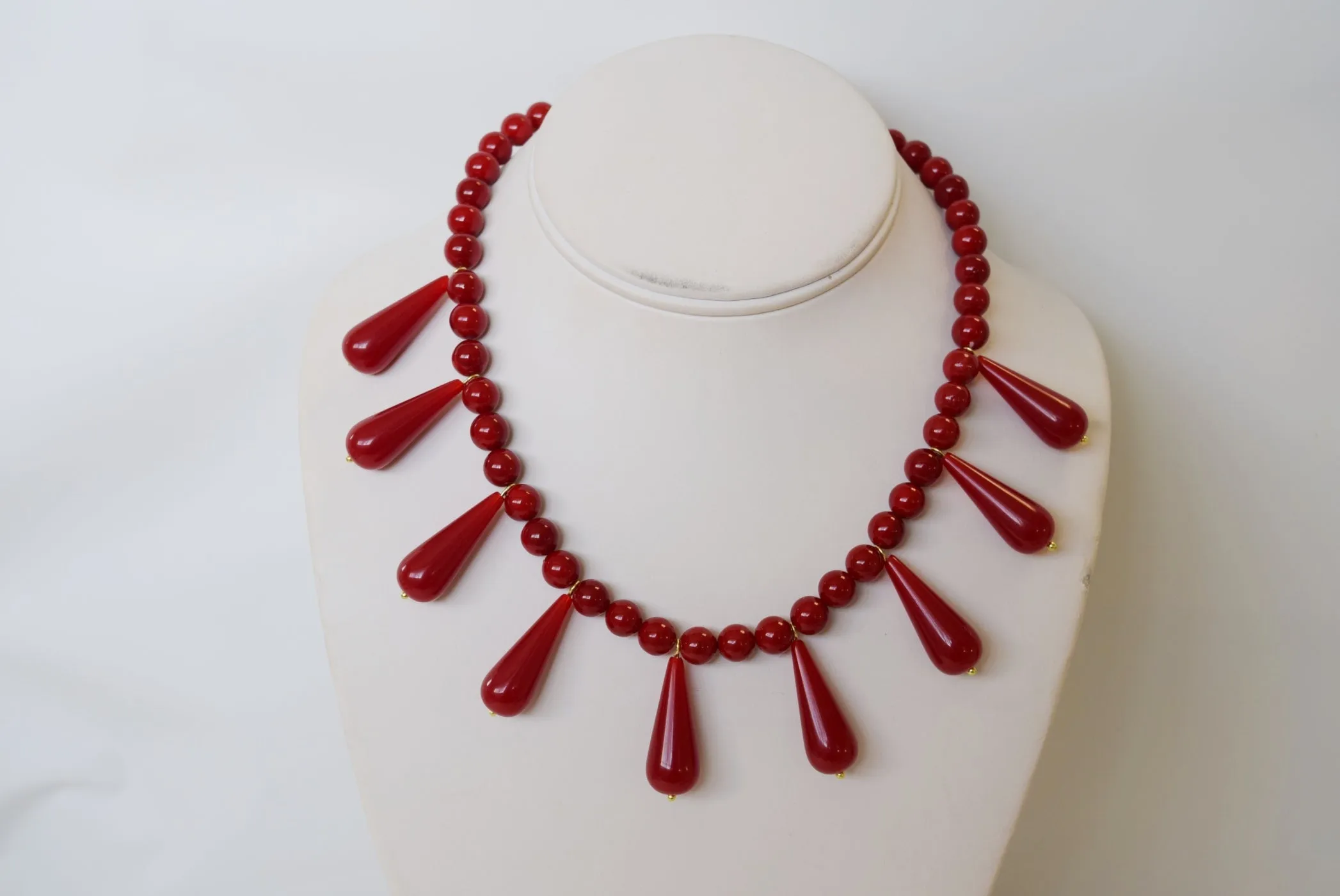 Red Coral Teardrop Fringe Necklace