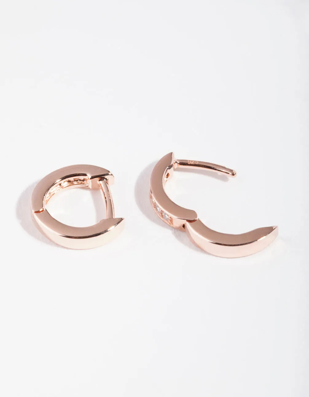 Rose Gold Plated Sterling Silver Cubic Zirconia Huggie Earrings