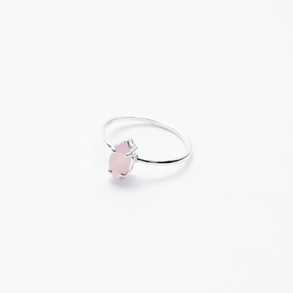 Silver Faceted Rose Quartz Ring