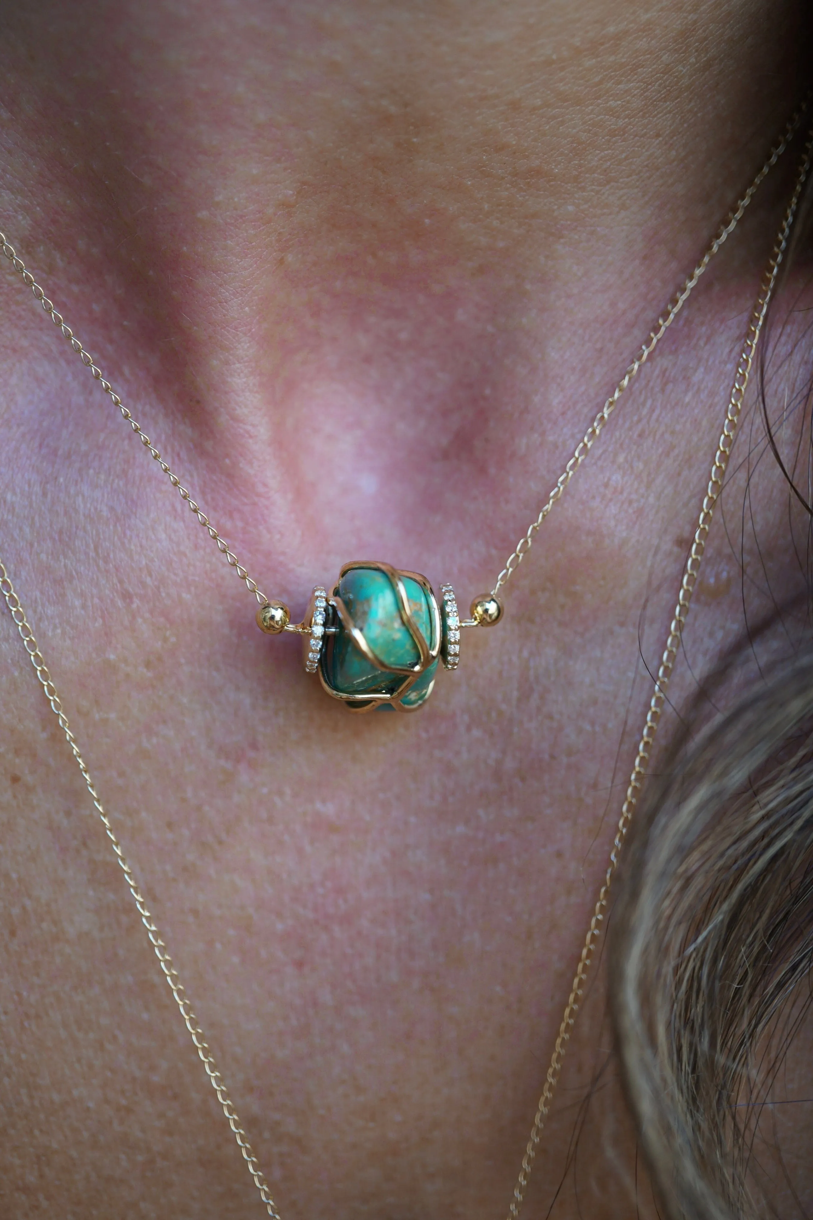 Single Turquoise   Diamond Necklace