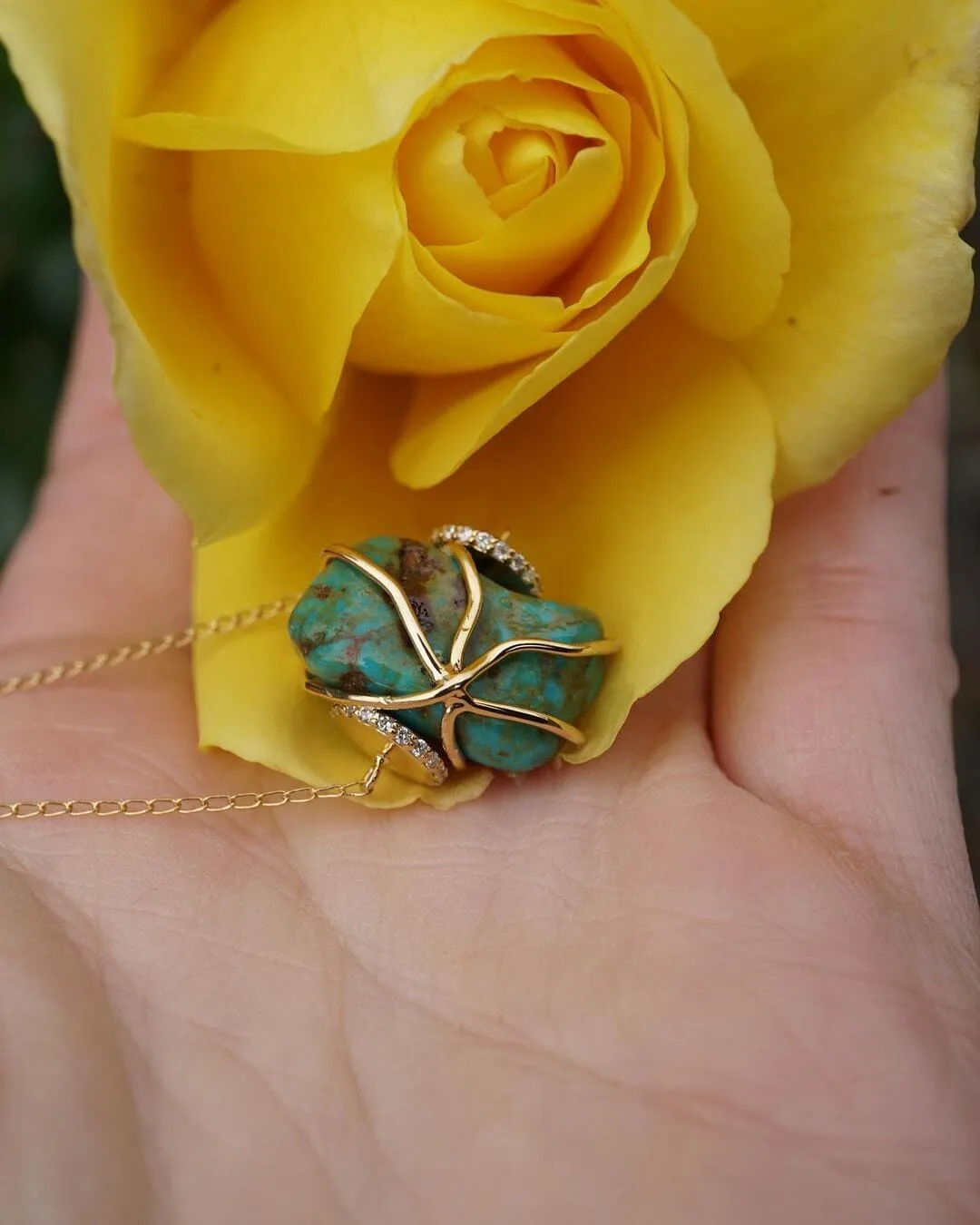 Single Turquoise   Diamond Necklace