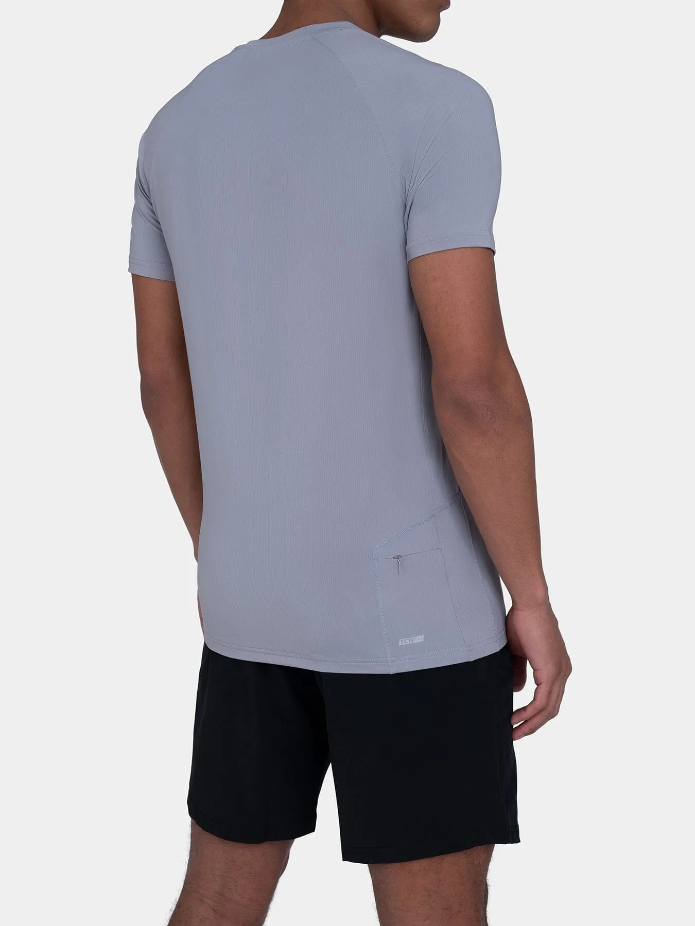 Stamina Short Sleeve Crew Neck Running Top For Men With Back Zip Pocket