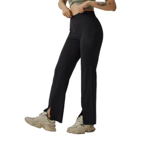 TEAMJOINED JOINED WOMEN FRONT SLIT WIDE LEG PANT-BLACK