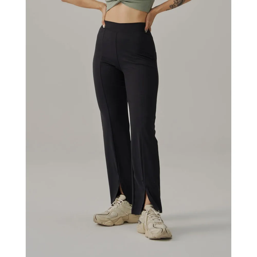 TEAMJOINED JOINED WOMEN FRONT SLIT WIDE LEG PANT-BLACK