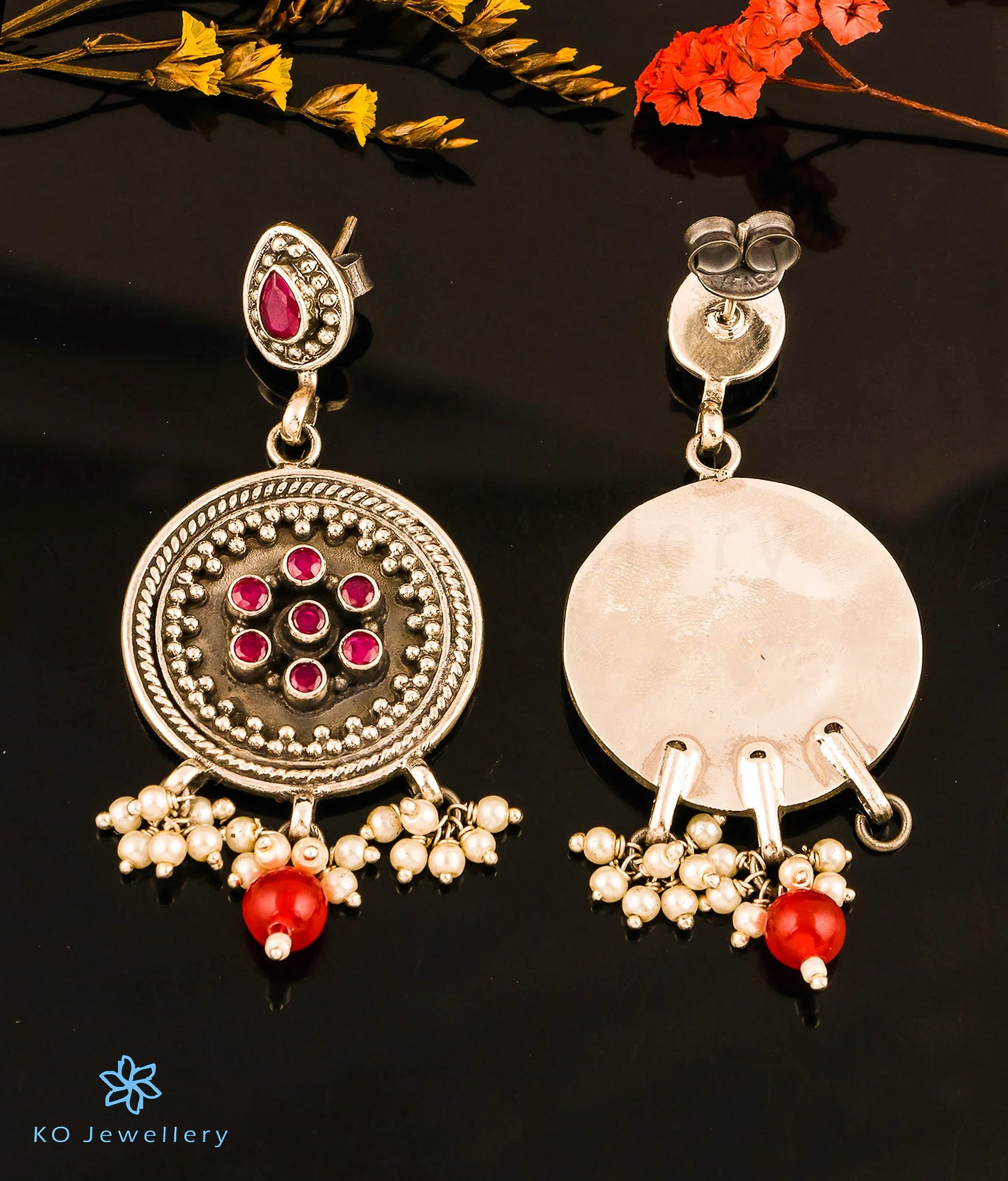 The Itish Silver Gemstone Earrings (Red)