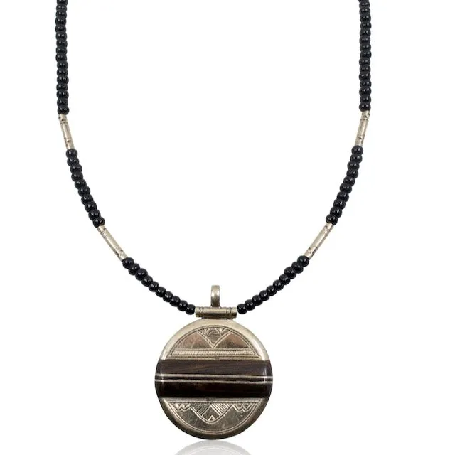 Tuareg Silver and Reclaimed Wood Pendant Necklace from Namibia