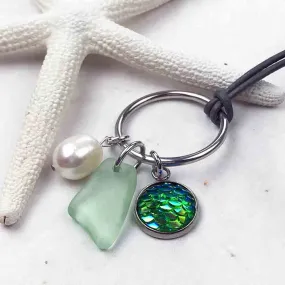 Turquoise Flash Aqua Mermaid Dreams Necklace with Seafoam Sea Glass & Genuine Pearl | #1356