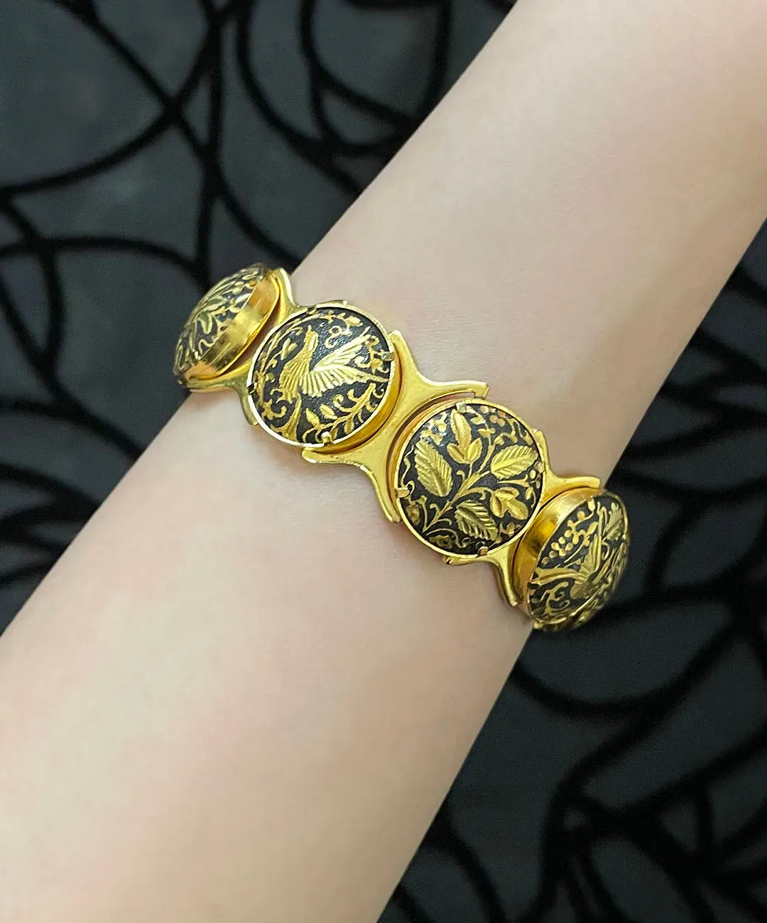 【USA輸入】ヴィンテージ  ダマシン バード フラワー ブレスレット/Vintage Damascene Bird Floral Bracelet