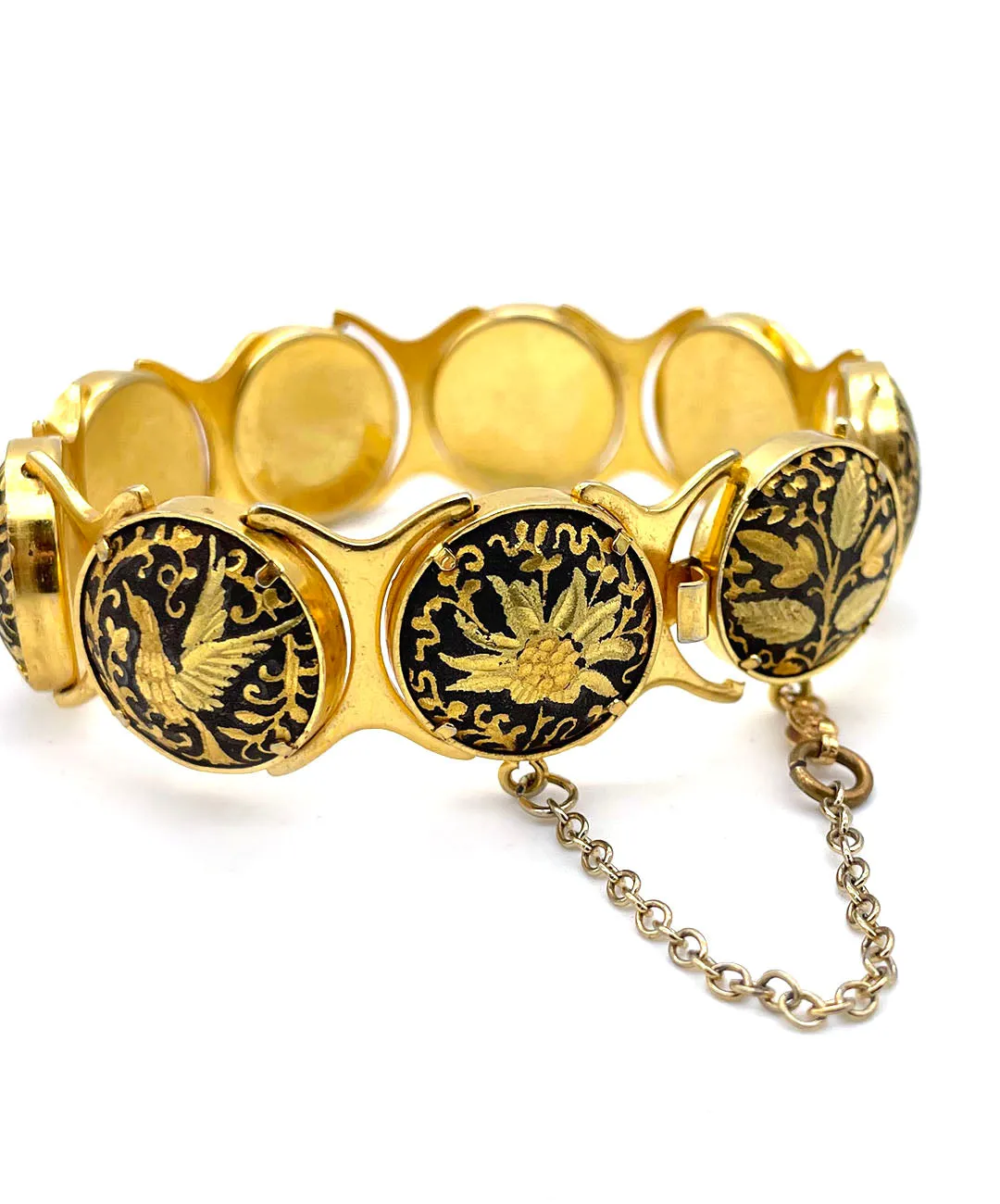 【USA輸入】ヴィンテージ  ダマシン バード フラワー ブレスレット/Vintage Damascene Bird Floral Bracelet