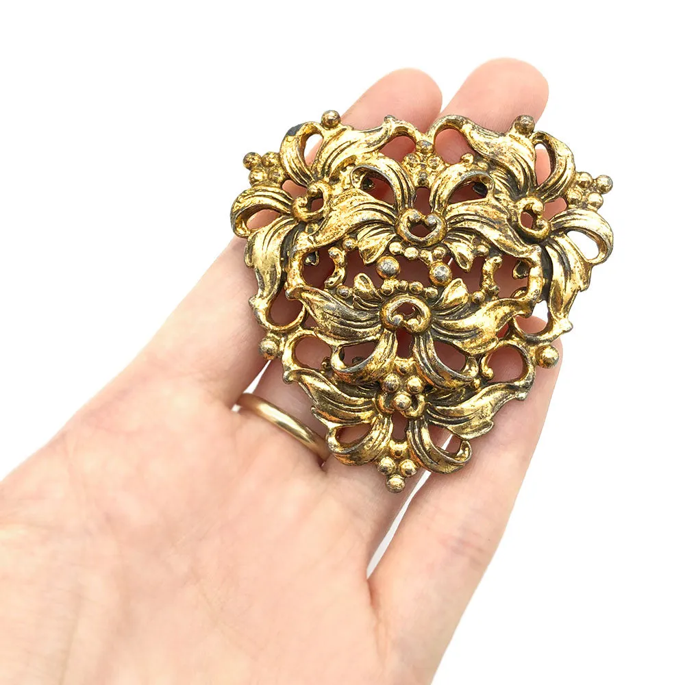 【USA輸入】ヴィンテージ フローラル オープンワーク ブローチ/Vintage Floral Open Work Brooch