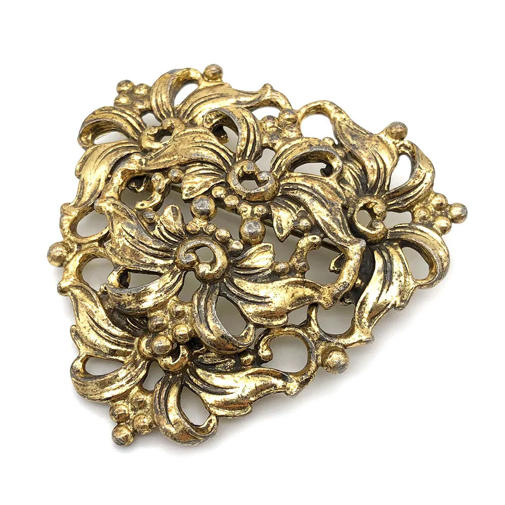 【USA輸入】ヴィンテージ フローラル オープンワーク ブローチ/Vintage Floral Open Work Brooch