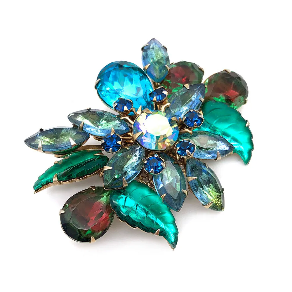 【USA輸入】ヴィンテージ フローラル ラインストーン ブローチ/Vintage Floral Rhinestones Brooch