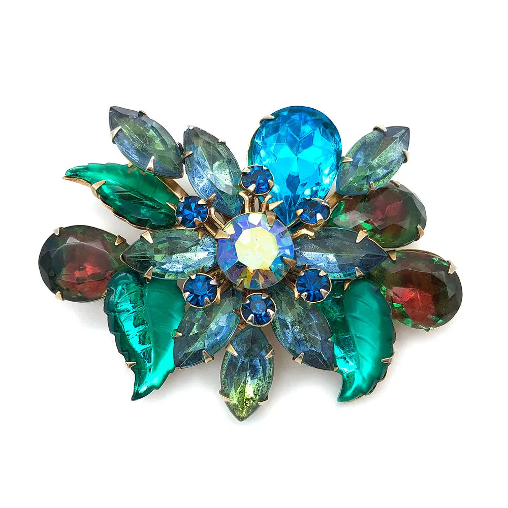 【USA輸入】ヴィンテージ フローラル ラインストーン ブローチ/Vintage Floral Rhinestones Brooch