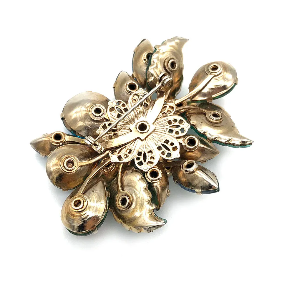 【USA輸入】ヴィンテージ フローラル ラインストーン ブローチ/Vintage Floral Rhinestones Brooch