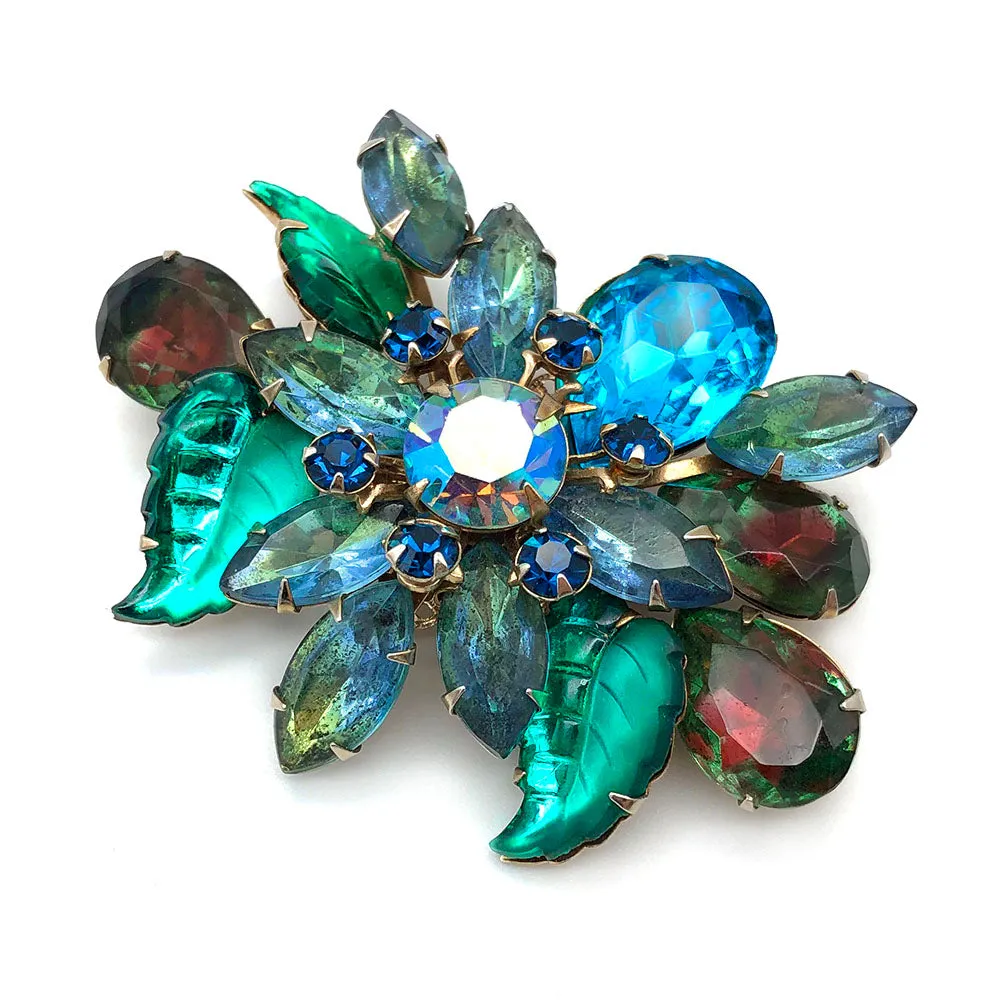 【USA輸入】ヴィンテージ フローラル ラインストーン ブローチ/Vintage Floral Rhinestones Brooch