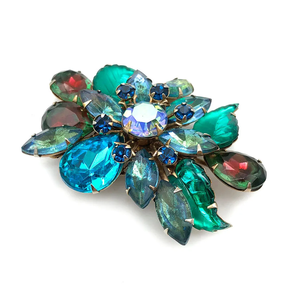 【USA輸入】ヴィンテージ フローラル ラインストーン ブローチ/Vintage Floral Rhinestones Brooch