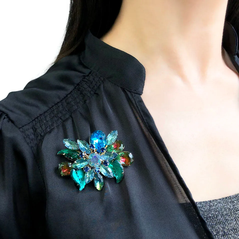 【USA輸入】ヴィンテージ フローラル ラインストーン ブローチ/Vintage Floral Rhinestones Brooch