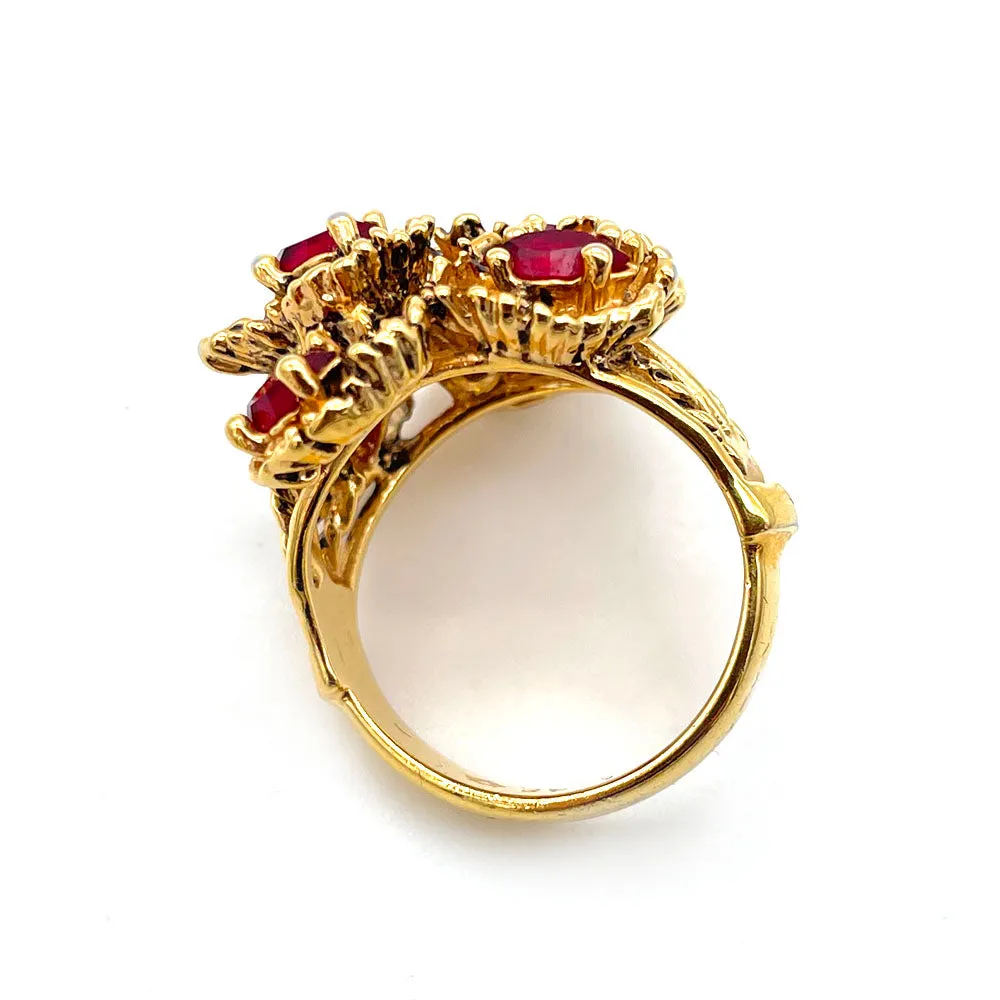 【USA輸入】ヴィンテージ レッド フローラル ビジュー リング/Vintage Red Floral Bijou Ring