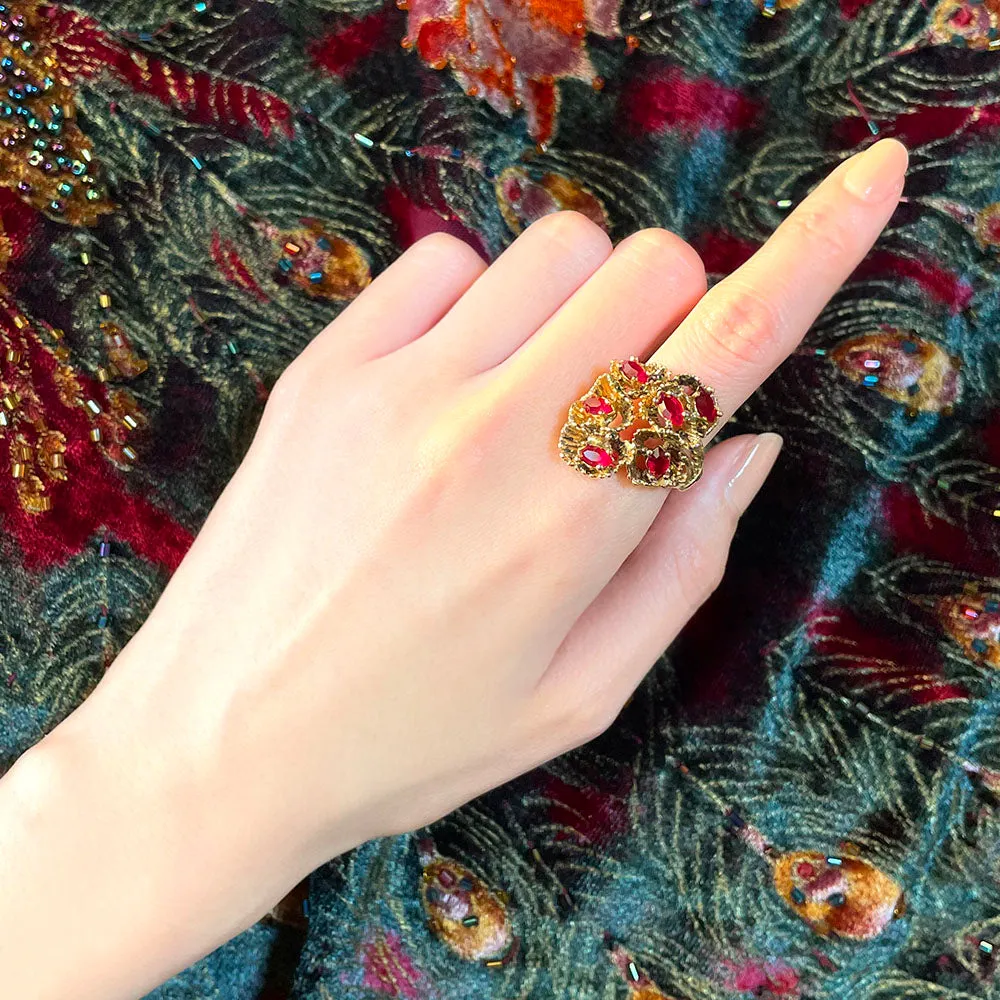 【USA輸入】ヴィンテージ レッド フローラル ビジュー リング/Vintage Red Floral Bijou Ring