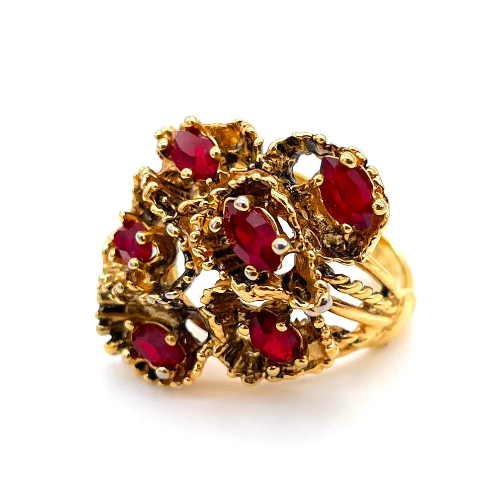 【USA輸入】ヴィンテージ レッド フローラル ビジュー リング/Vintage Red Floral Bijou Ring