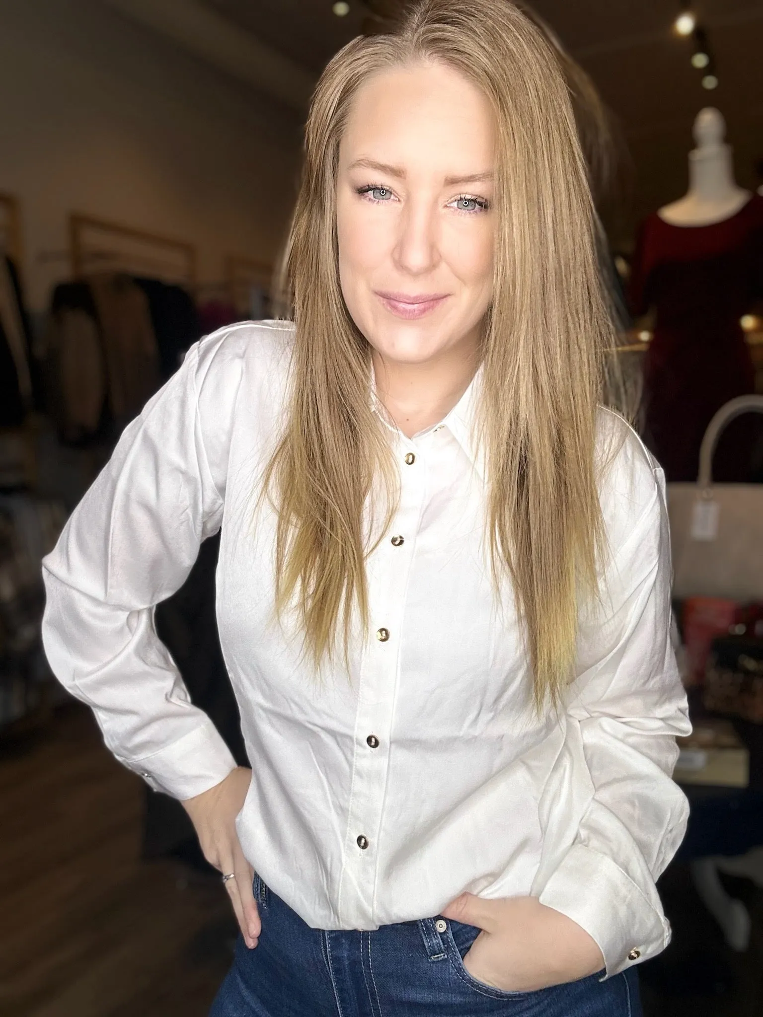 White Collared Button Up Blouse