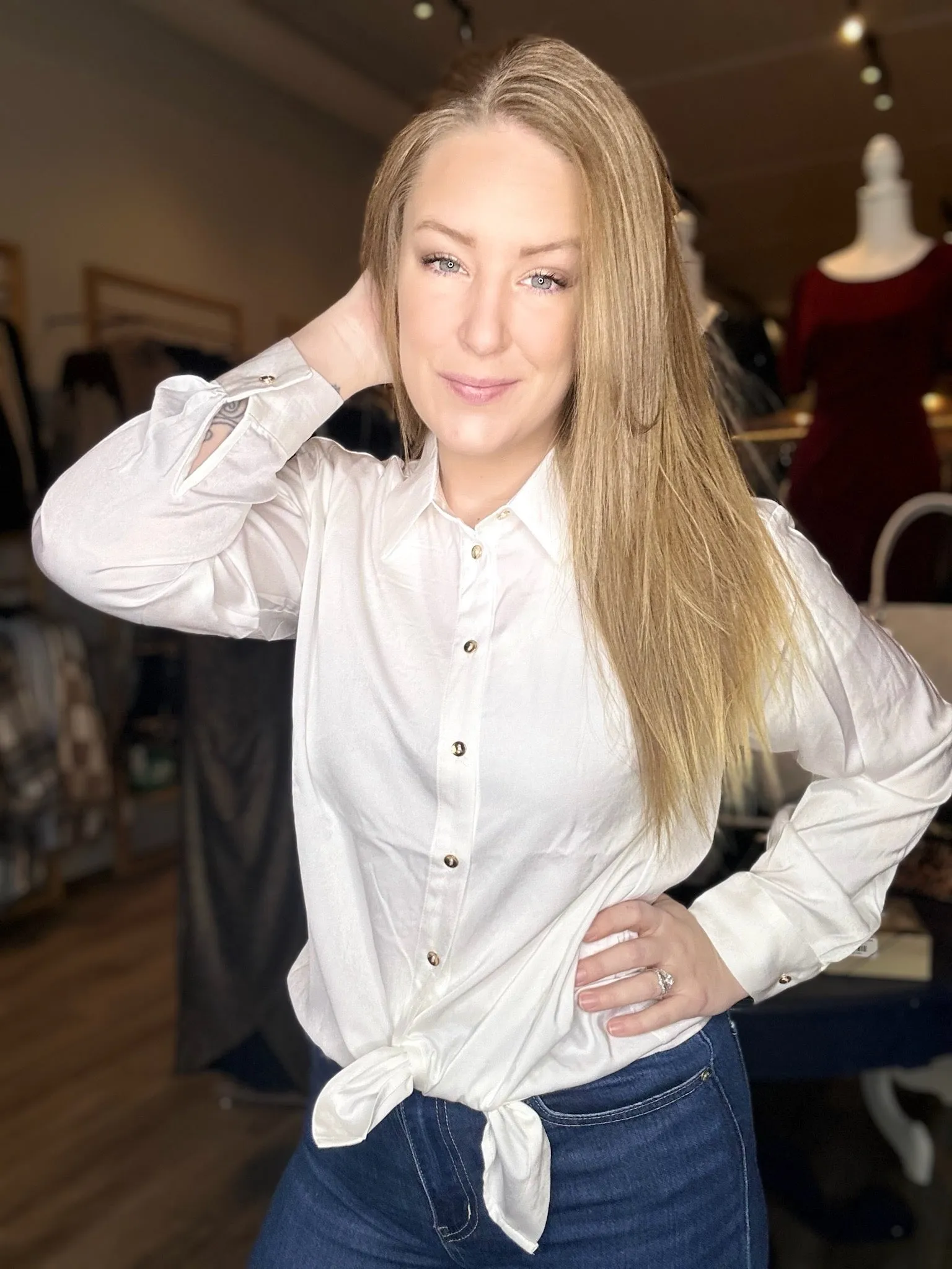 White Collared Button Up Blouse