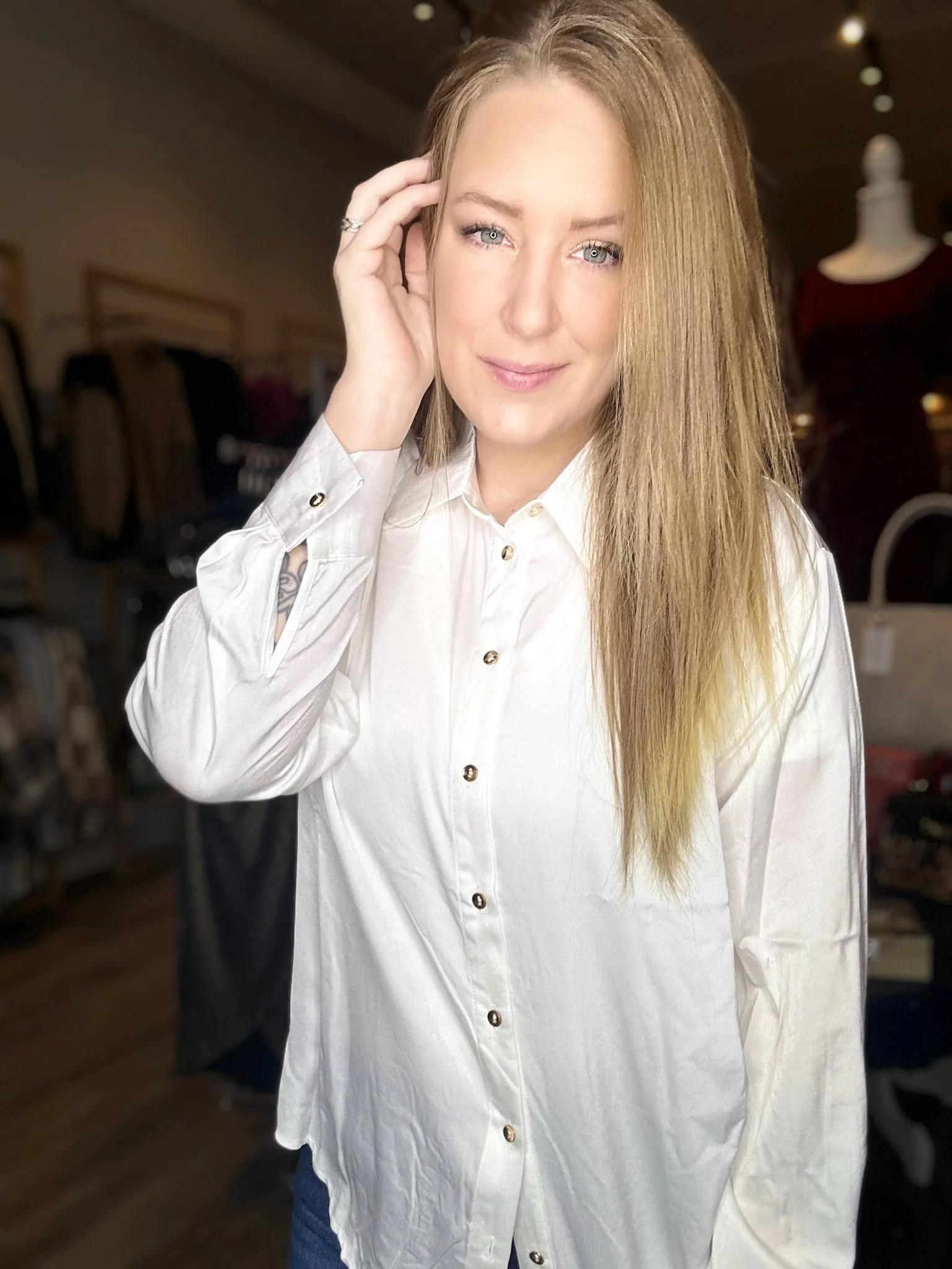 White Collared Button Up Blouse